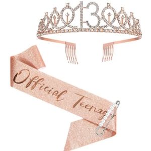 🎉Birthday Sash and Tiara For Girl Rose Gold 13 Official Teenager
